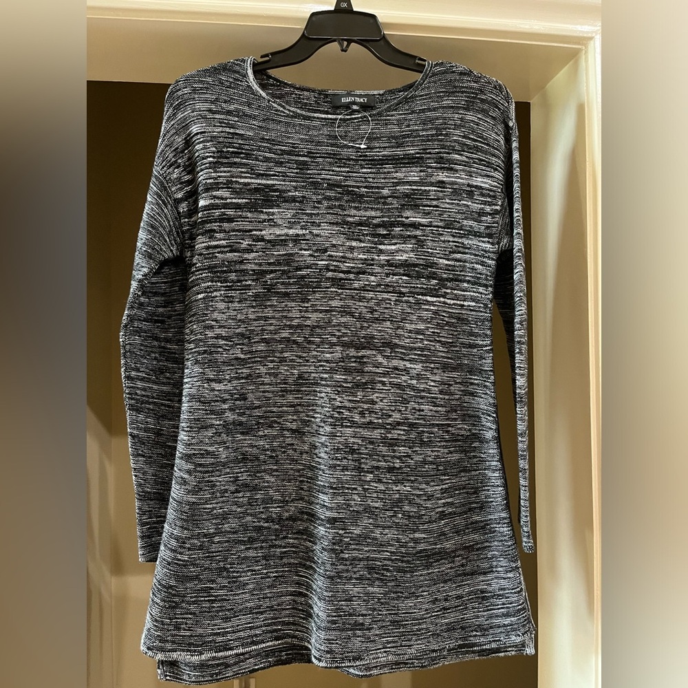 New Gray/Black Ellen Tracy Tunic Sweater XL